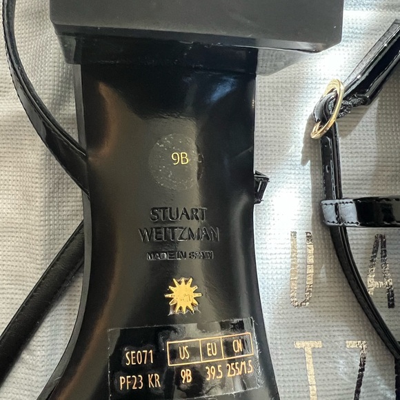 New W/Out tags-Stuart Weitzman Black patent sandal. Sz 9 - Picture 6 of 6